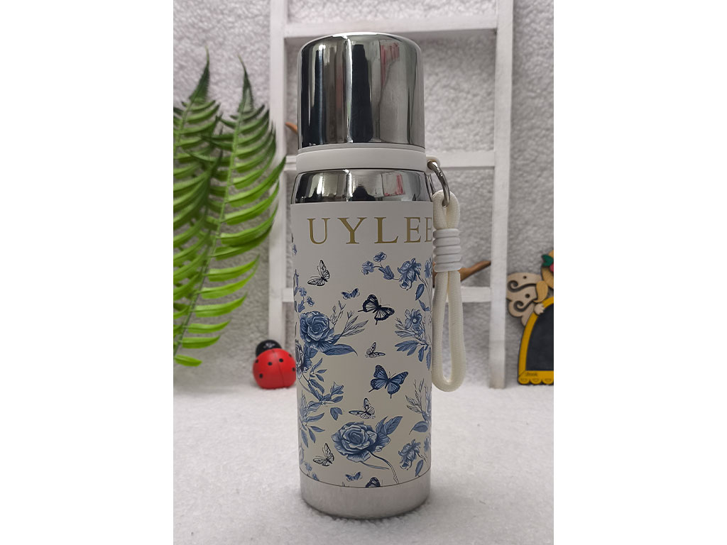 فلاسک استیل گلدار 550 میلی لیتر به همراه بند دستی