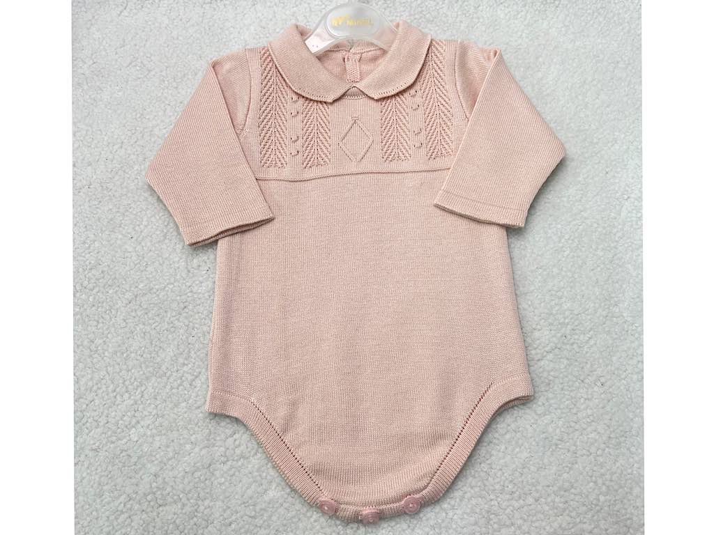 بادی بافت آستین بلند نوزادی دخترانه صورتی رنگ طرح شکوفه