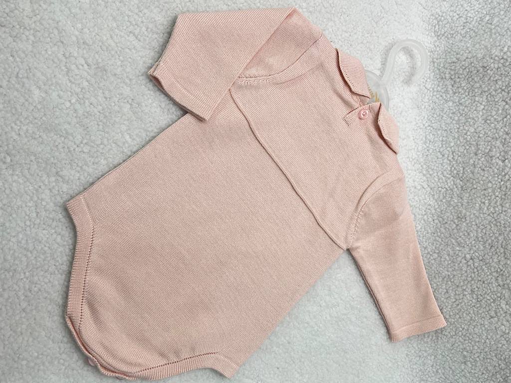 بادی بافت آستین بلند نوزادی دخترانه صورتی رنگ طرح شکوفه