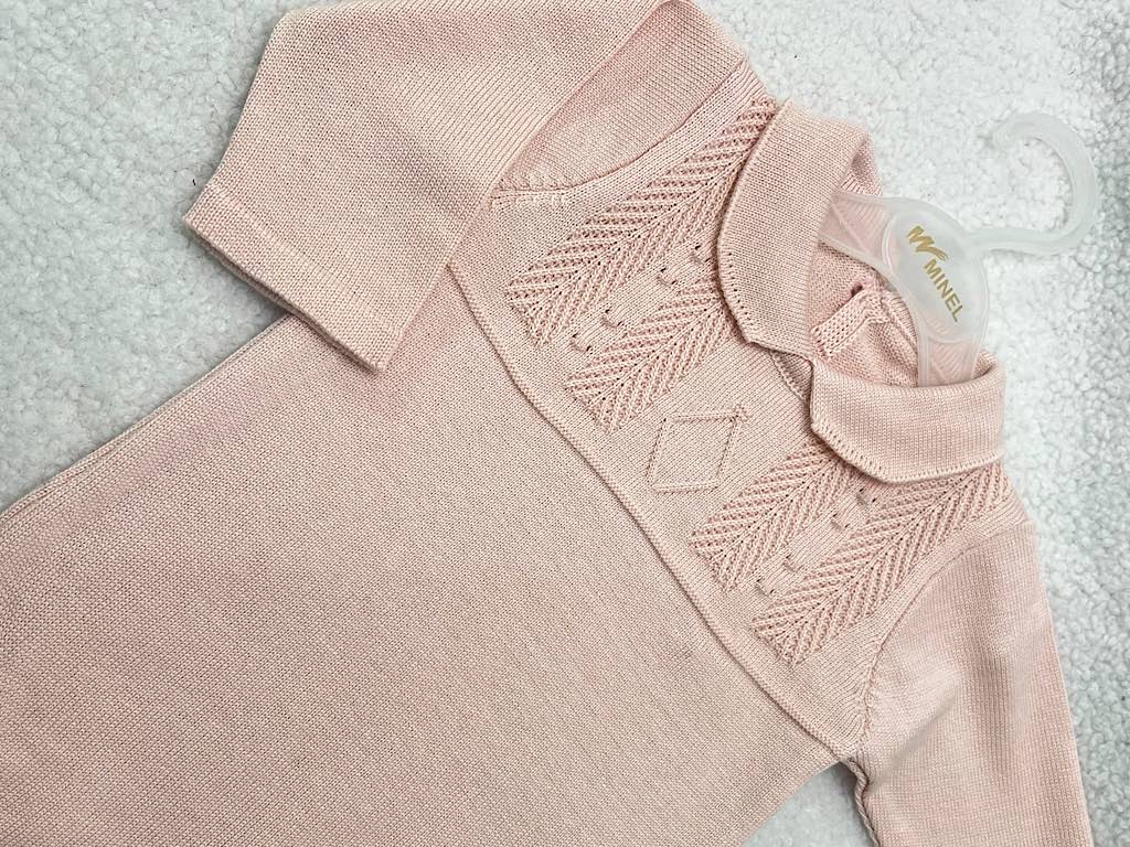 بادی بافت آستین بلند نوزادی دخترانه صورتی رنگ طرح شکوفه