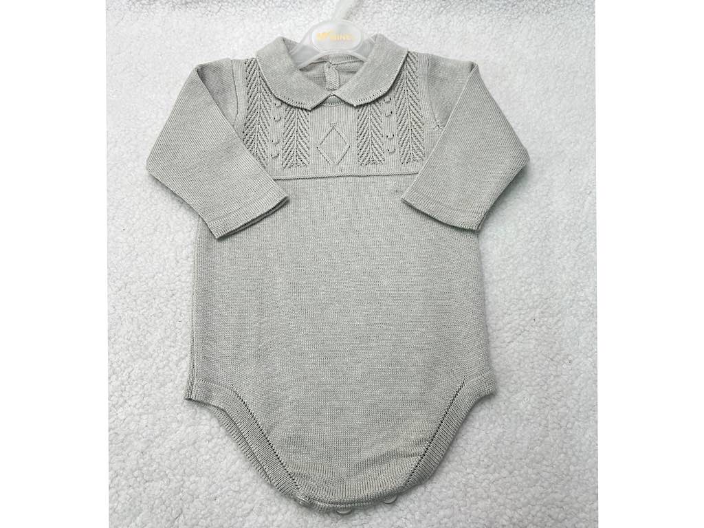 بادی بافت آستین بلند نوزادی دخترانه طوسی رنگ طرح شکوفه