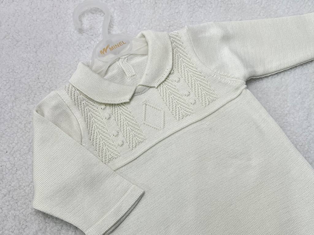 بادی بافت آستین بلند نوزادی دخترانه شیری رنگ طرح شکوفه