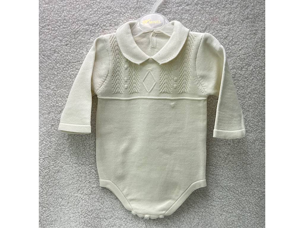 بادی بافت آستین بلند نوزادی دخترانه شیری رنگ طرح شکوفه