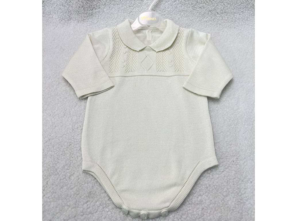 بادی بافت آستین بلند نوزادی دخترانه شیری رنگ طرح شکوفه