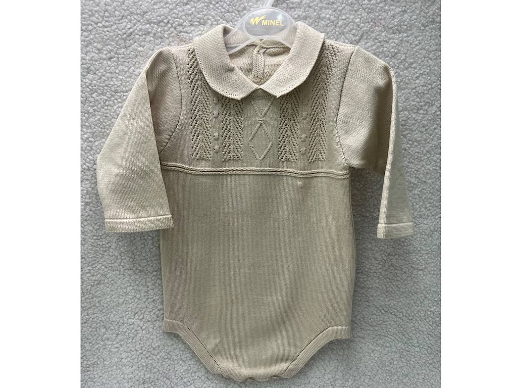 بادی بافت آستین بلند نوزادی دخترانه کرم رنگ طرح شکوفه