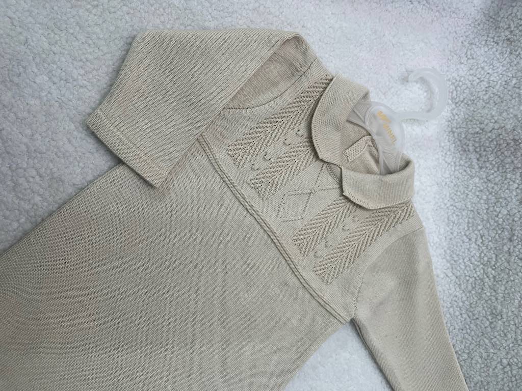 بادی بافت آستین بلند نوزادی دخترانه کرم رنگ طرح شکوفه