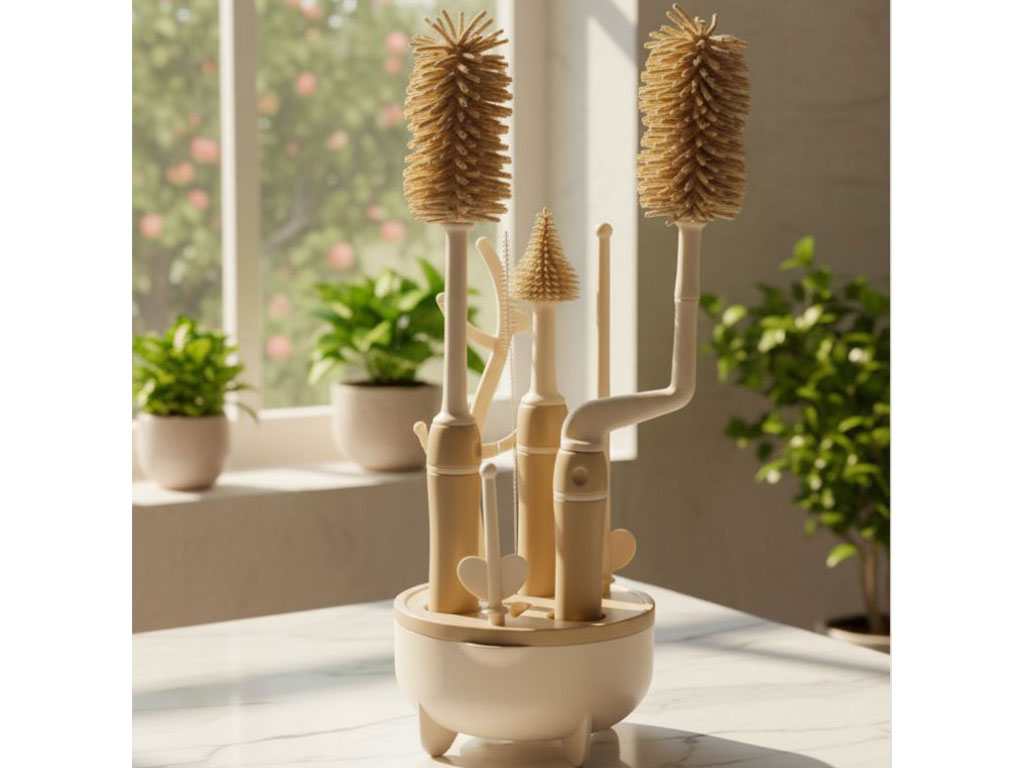 آبچکان پایه دار لوازم کودک به همراه شیشه شور سیلیکونی (8 تکه)