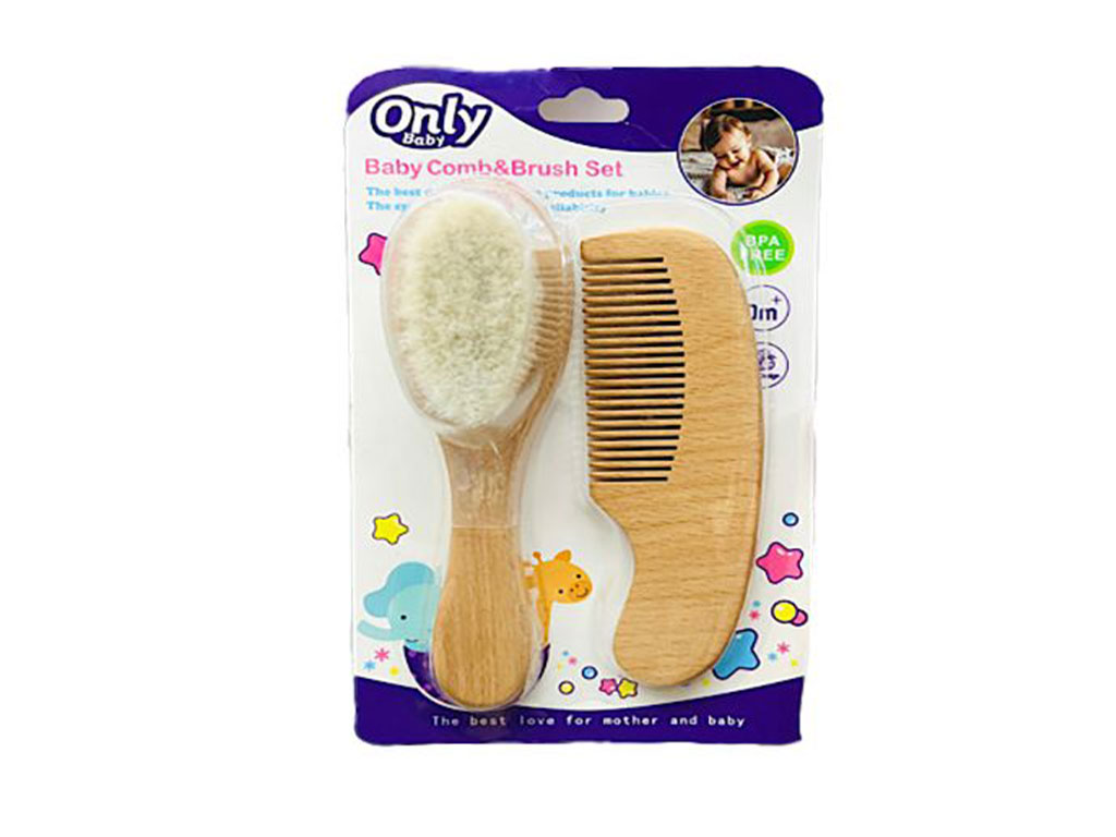 ست شانه و برس چوبی نوزادی only baby