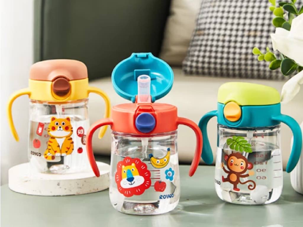 لیوان نی دار و دکمه ای نوزادی آنتی کولیک  240ML رووکو rovco