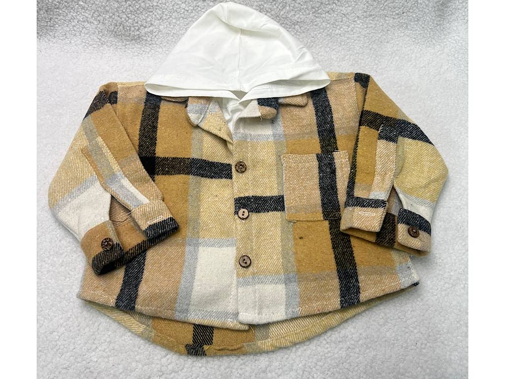 ست دو تکه پیراهن پشمی (شکت) چهارخانه و تیشرت حلقه ای کلاه دار پسرانه