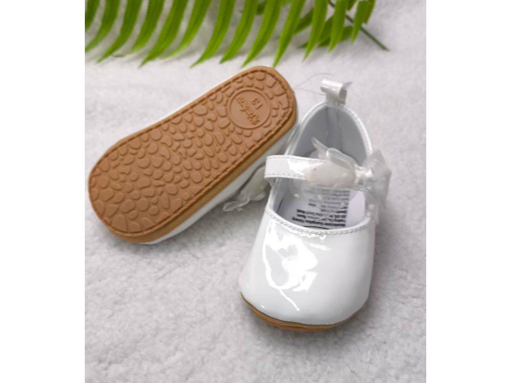 پاپوش سفید رنگ استپ دار نوزادی دخترانه طرح پاپیون توری