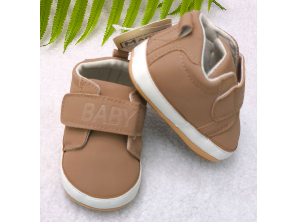 پاپوش استپ دار نوزادی مدل چسبی رنگ نسکافه ای BABY