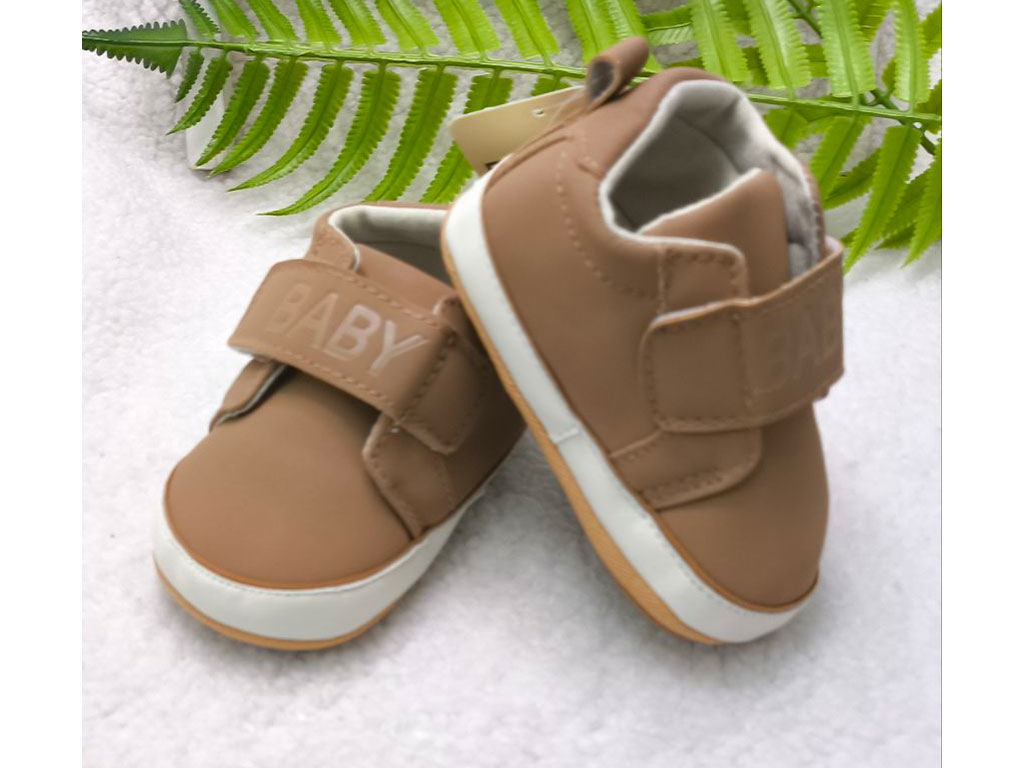 پاپوش استپ دار نوزادی مدل چسبی رنگ نسکافه ای BABY