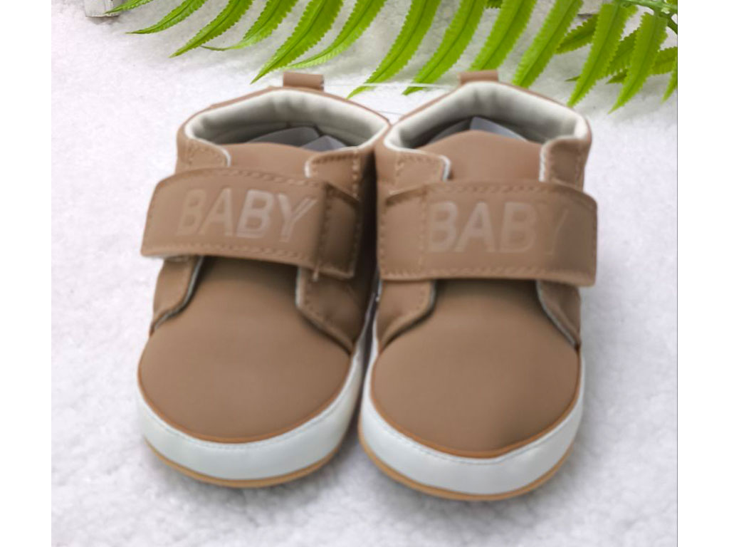 پاپوش استپ دار نوزادی مدل چسبی رنگ نسکافه ای BABY