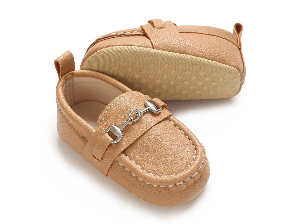 پاپوش استپ دار نوزادی طرح کالج عسلی رنگ