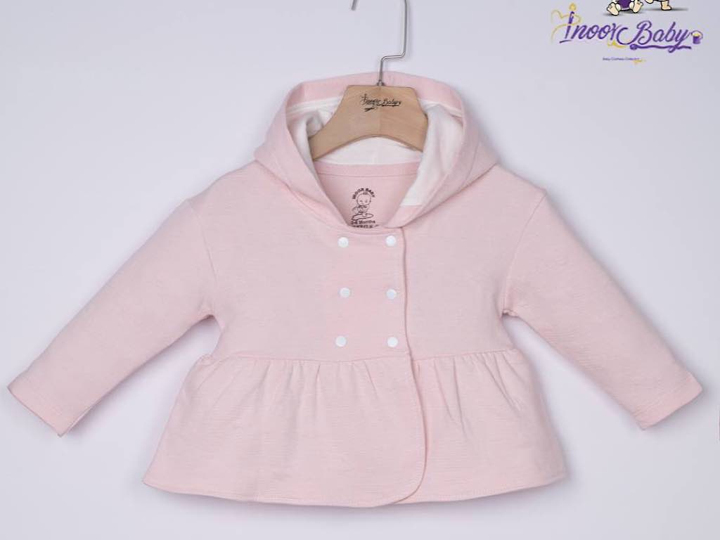 کت بلند کلاهدار دخترانه 6 دکمه صورتی رنگ