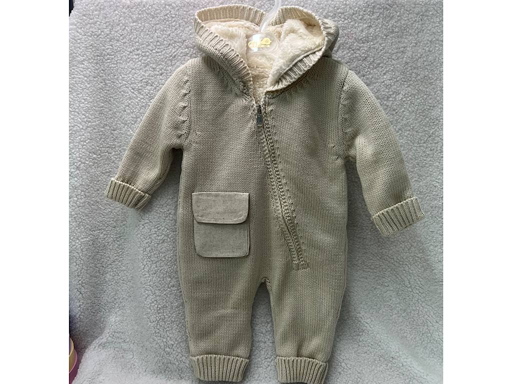 سرهمی بافت توکرکی نوزادی کلاهدار زیپ دار کرم رنگ آلدیانا