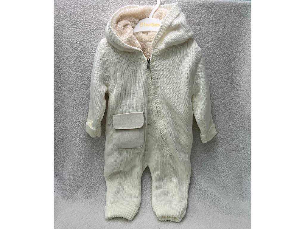 سرهمی بافت توکرکی نوزادی کلاهدار زیپ دار شیری رنگ آلدیانا