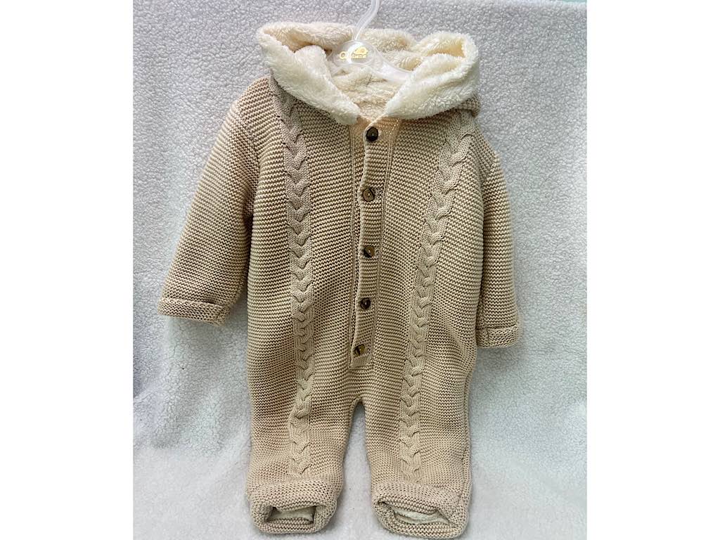 سرهمی بافت توکرکی نوزادی کلاه دار نسکافه ای روشن Aldiana