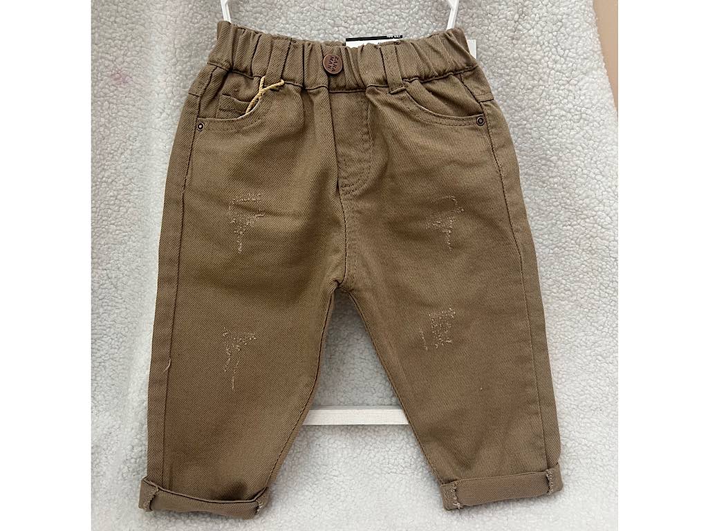 شلوار کتان زاپ دار نوزاد و کودک رنگ نسکافه ای