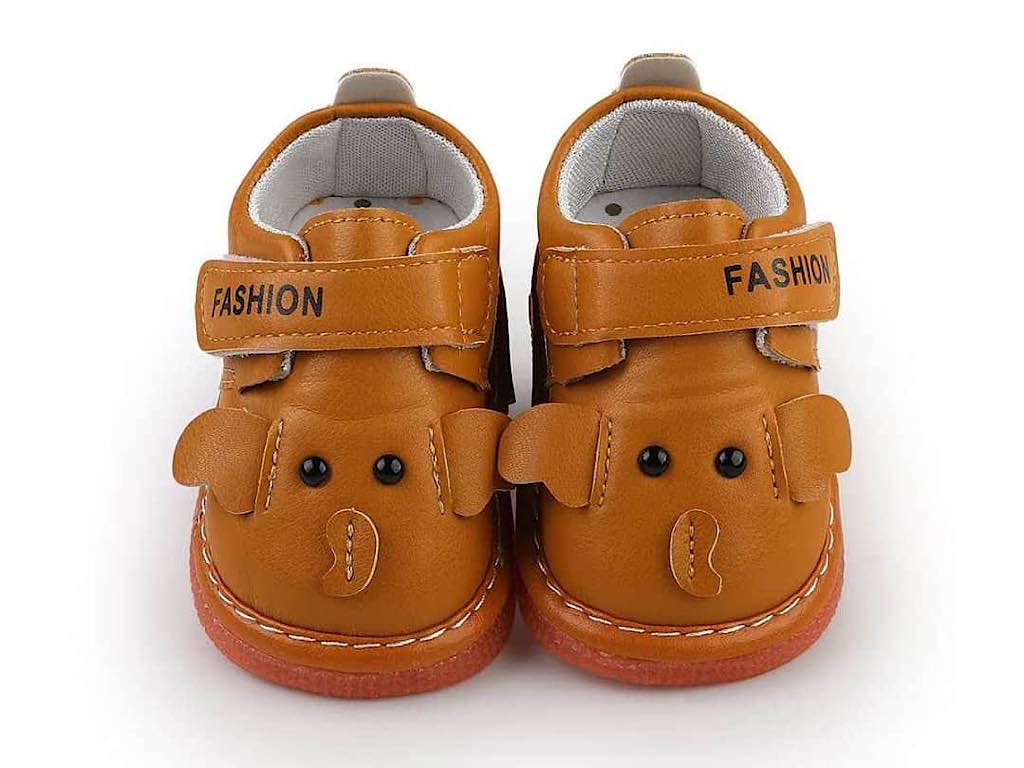 کفش سوتی و جغجغه ای نوزادی قهوه ای عسلی  رنگ مدل فیل