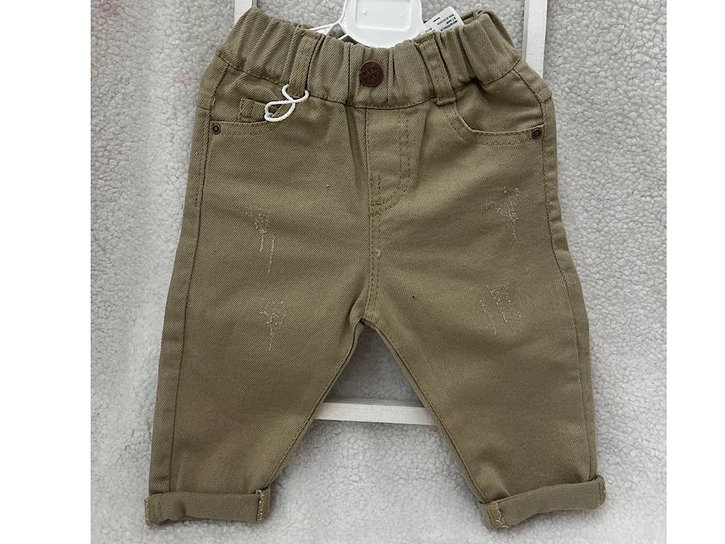 شلوار کتان کمرکش زاپ دار نوزادی رنگ کرم تیره
