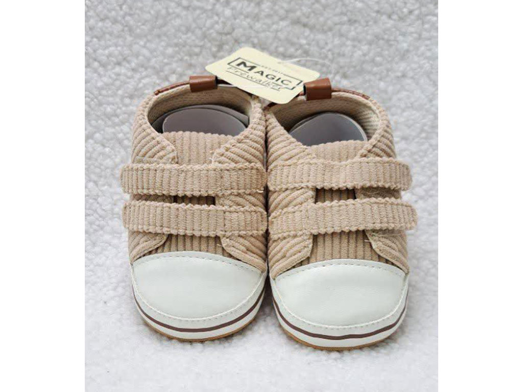 پاپوش استپ دار نوزادی مخمل کبریتی طرح ببر رنگ نسکافه ای