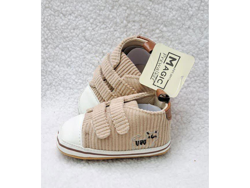 پاپوش استپ دار نوزادی مخمل کبریتی طرح ببر رنگ نسکافه ای