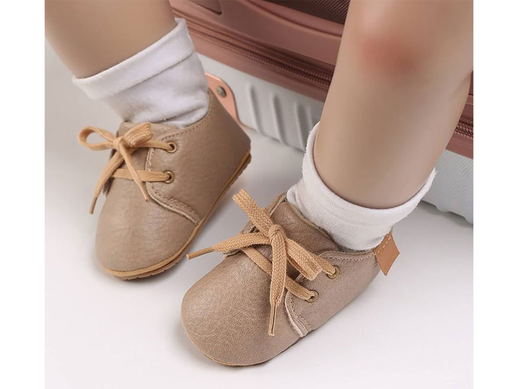 پاپوش استپ دار نوزادی رنگ نسکافه ای بند دار