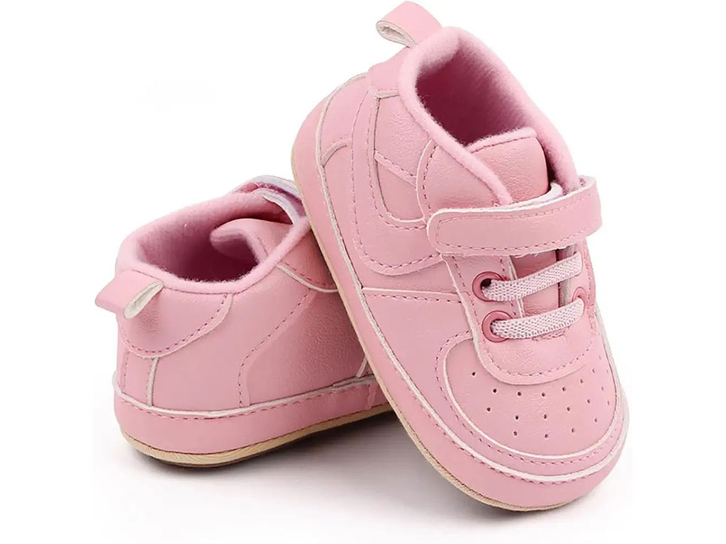 پاپوش استپ دار نوزادی چرم مصنوعی صورتی رنگ