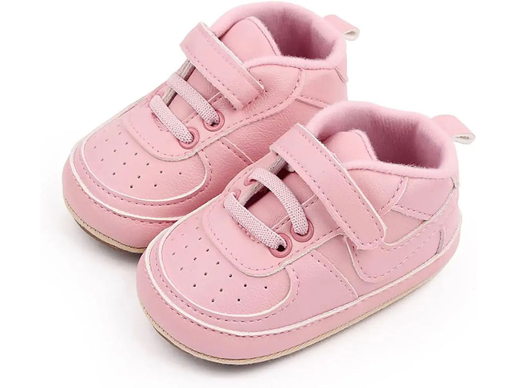 پاپوش استپ دار نوزادی چرم مصنوعی صورتی رنگ