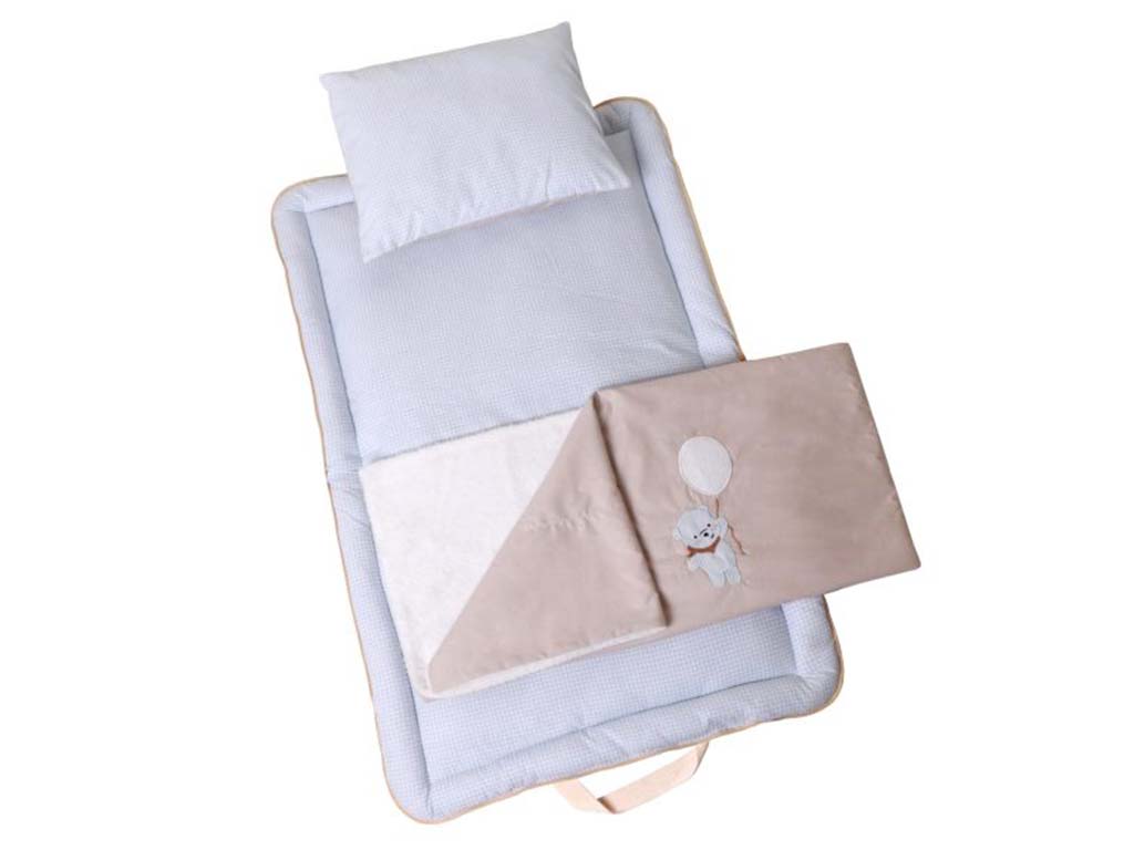 سرویس خواب دم دستی مسافرتی نوزادی مجموعه 3 عددی تشک، لحاف و بالشت با بسته بندی کیفی طرح خرس آبی الا ELA