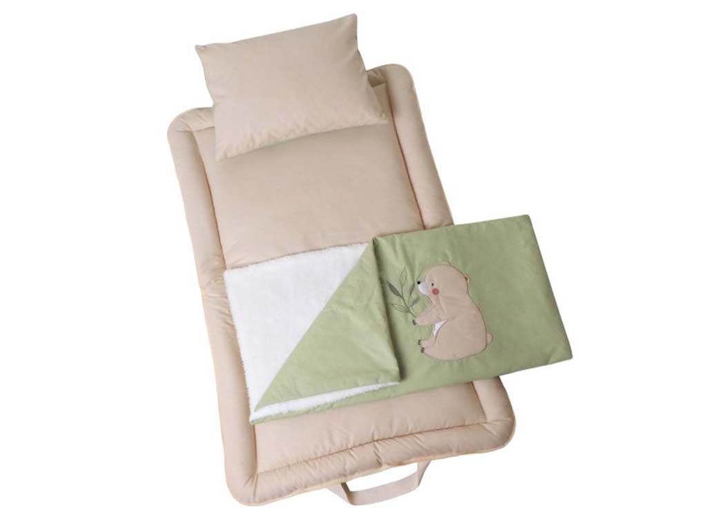 سرویس خواب دم دستی مسافرتی نوزادی مجموعه 3 عددی تشک، لحاف و بالشت با بسته بندی کیفی طرح خرس سبز  الا ELA