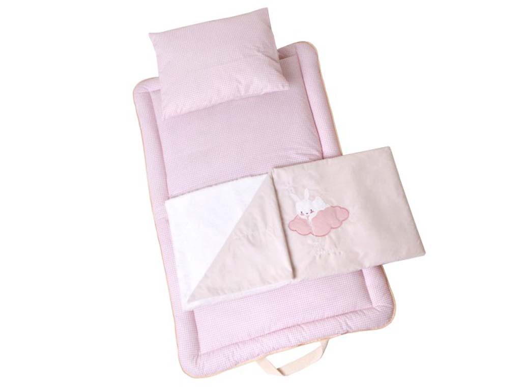 سرویس خواب دم دستی مسافرتی نوزادی مجموعه 3 عددی تشک، لحاف و بالشت با بسته بندی کیفی طرح خرگوش صورتی الا ELA
