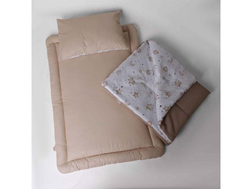 سرویس خواب دم دستی مسافرتی نوزادی(سایز 2)مجموعه 3 عددی تشک، لحاف و بالشت طرح کهکشان نسکافه ای الا ELA