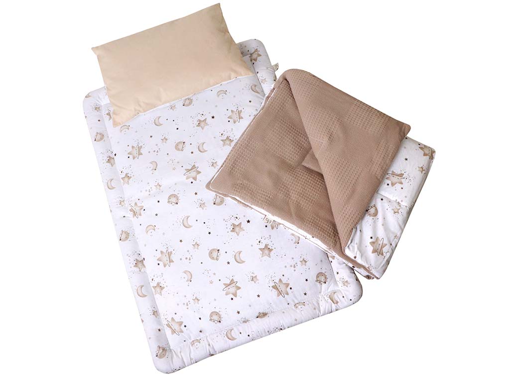 سرویس خواب دم دستی مسافرتی نوزادی(سایز 2)مجموعه 3 عددی تشک، لحاف و بالشت طرح کهکشان نسکافه ای الا ELA