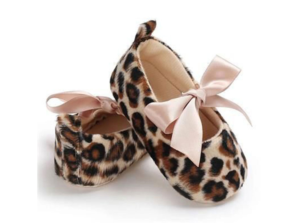 پاپوش استپ پلنگی نوزادی دخترانه طرح پاپیون