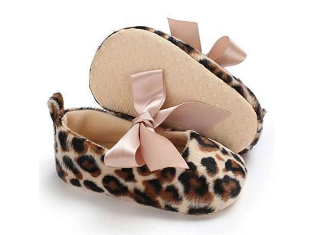 پاپوش استپ پلنگی نوزادی دخترانه طرح پاپیون