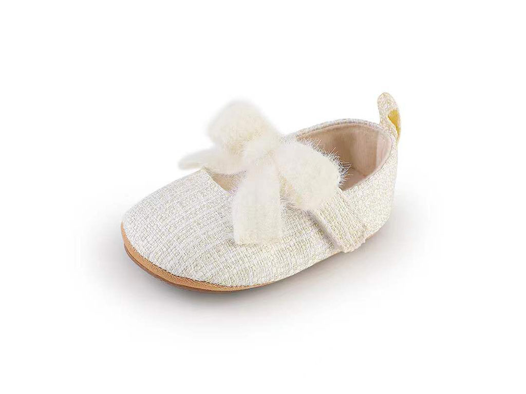 پاپوش استپ چهارخانه ریز نوزادی دخترانه شیری رنگ طرح پاپیون