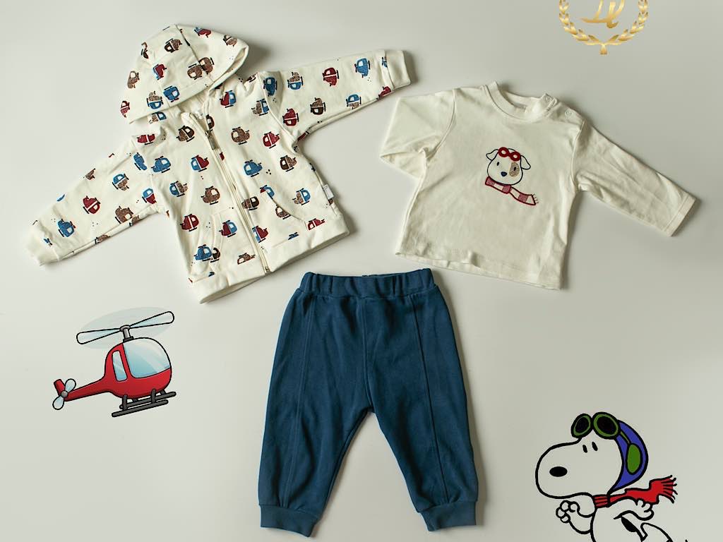 ست سه تکه سویشرت و بلوز و شلوار نوزادی پسرانه طرح  هلکوپتر دانالو Danaloo