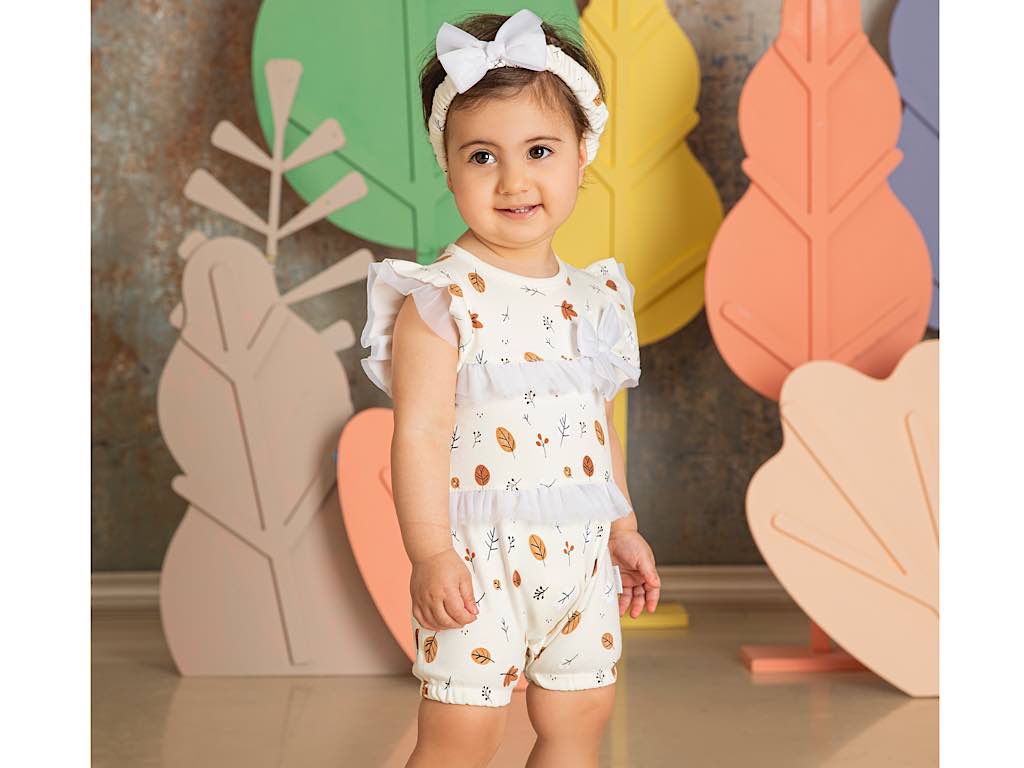 رامپر  نوزادی گلدوزی شده طرح برگ دانالو