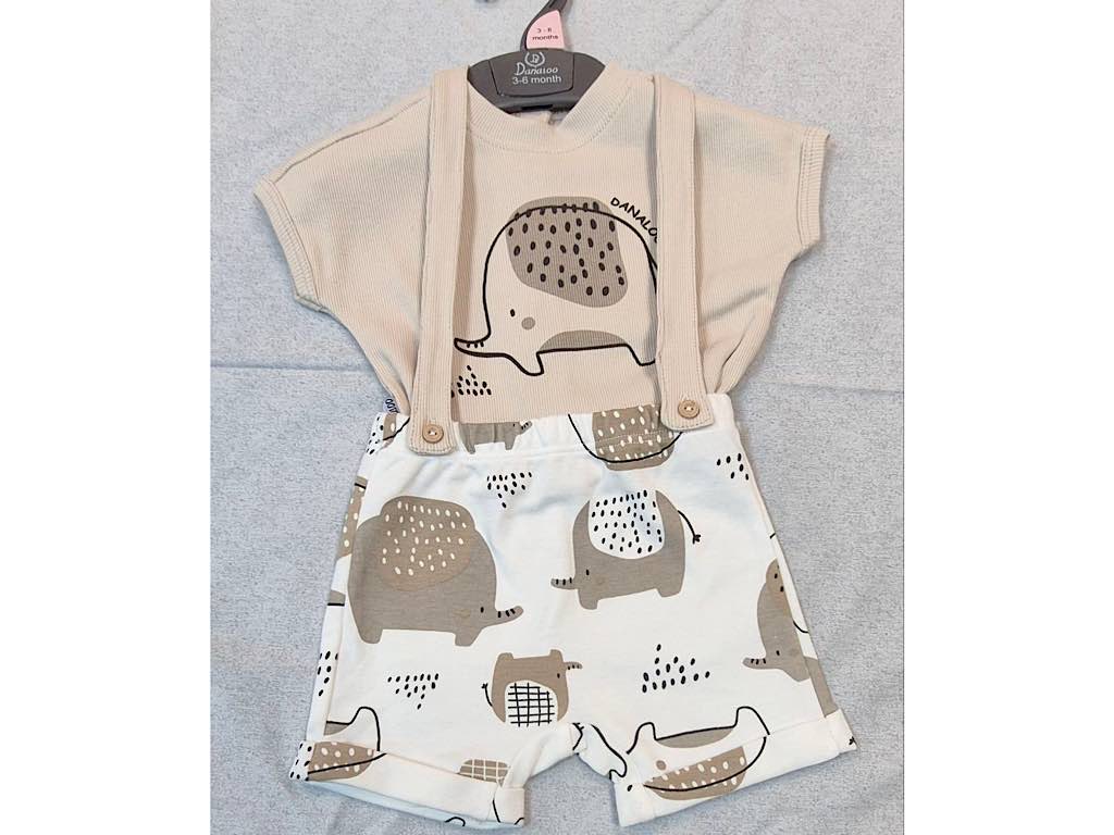 تیشرت و شلوارک بندینک دار نوزادی طرح فیل دانالو danaloo