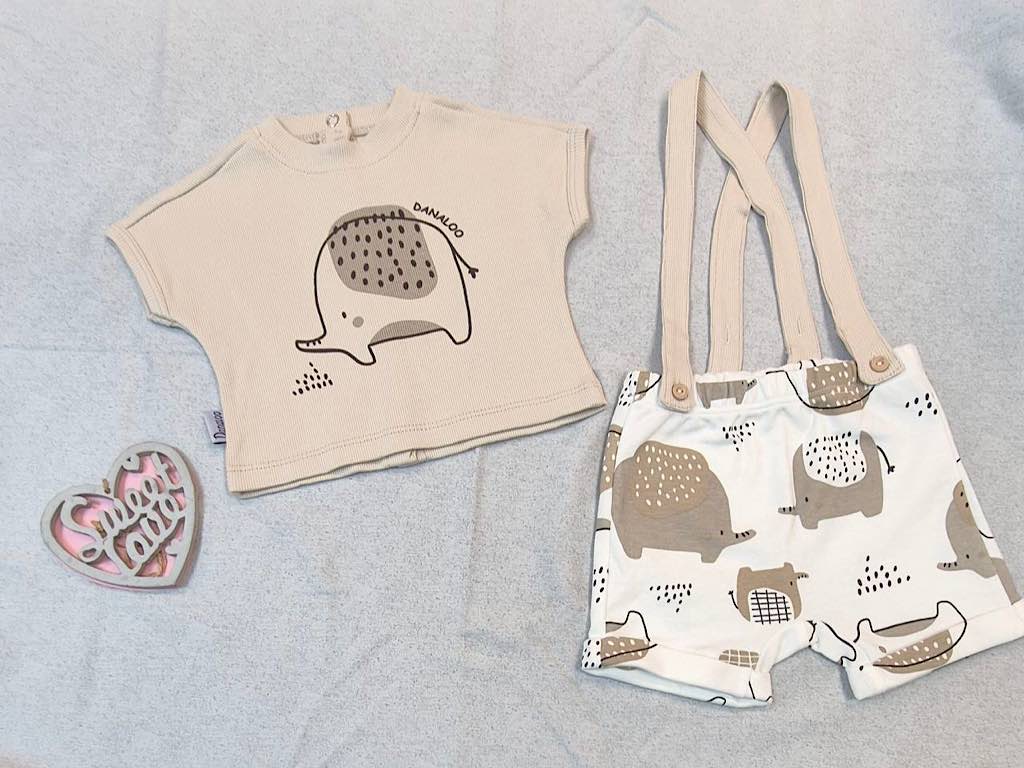 تیشرت و شلوارک بندینک دار نوزادی طرح فیل دانالو danaloo