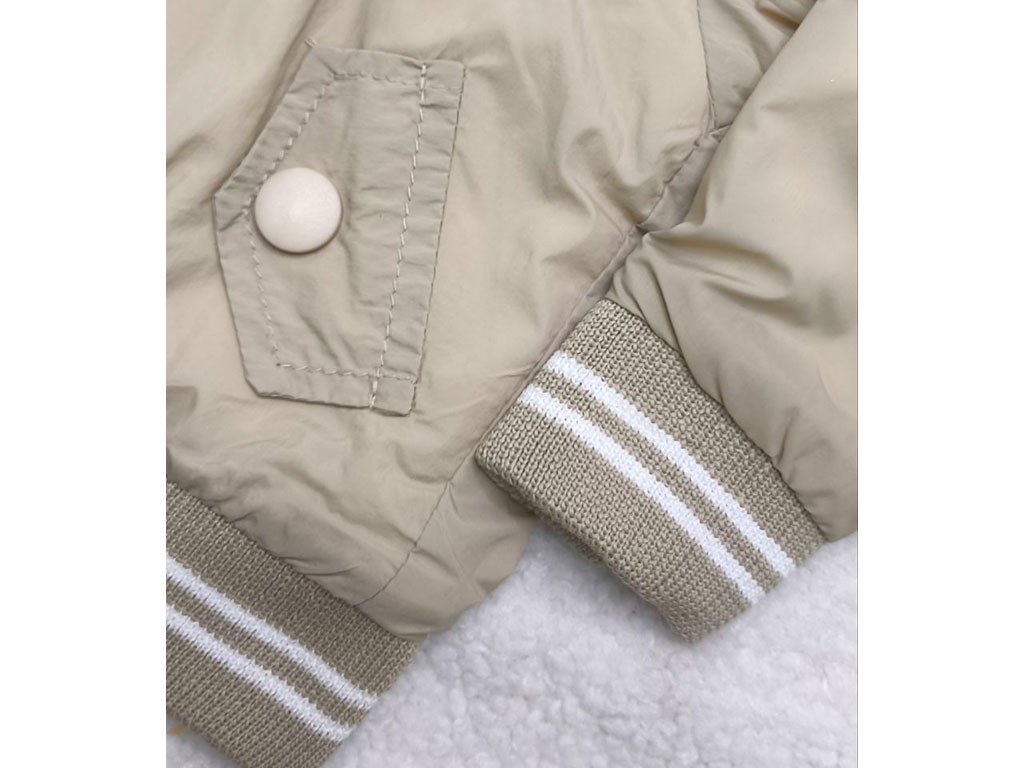 کاپشن شمعی پسرانه یقه 5 سانتی کش بافت رنگ خاکی