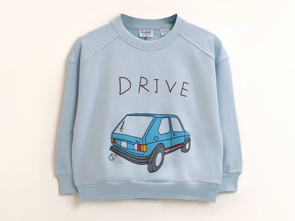 بلوز آستین بلند دورس رنگ آبی طرح ماشین بشیر Bashir