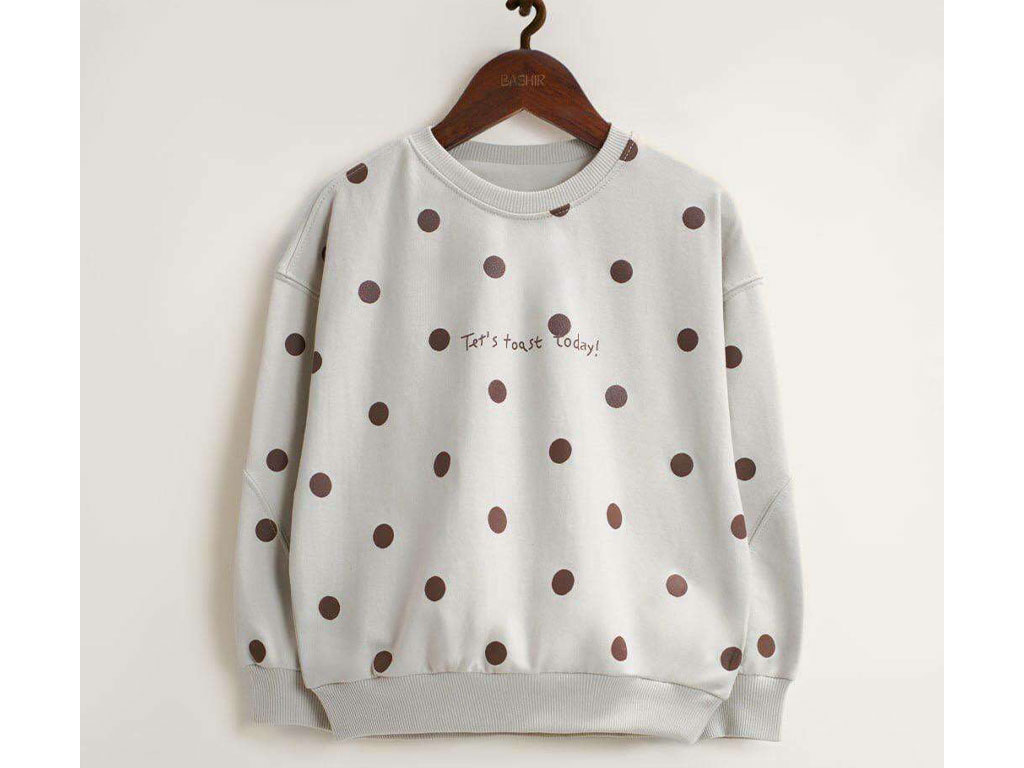 بلوز آستین بلند دورس رنگ خاکی طرح خال خال بشیر Bashir