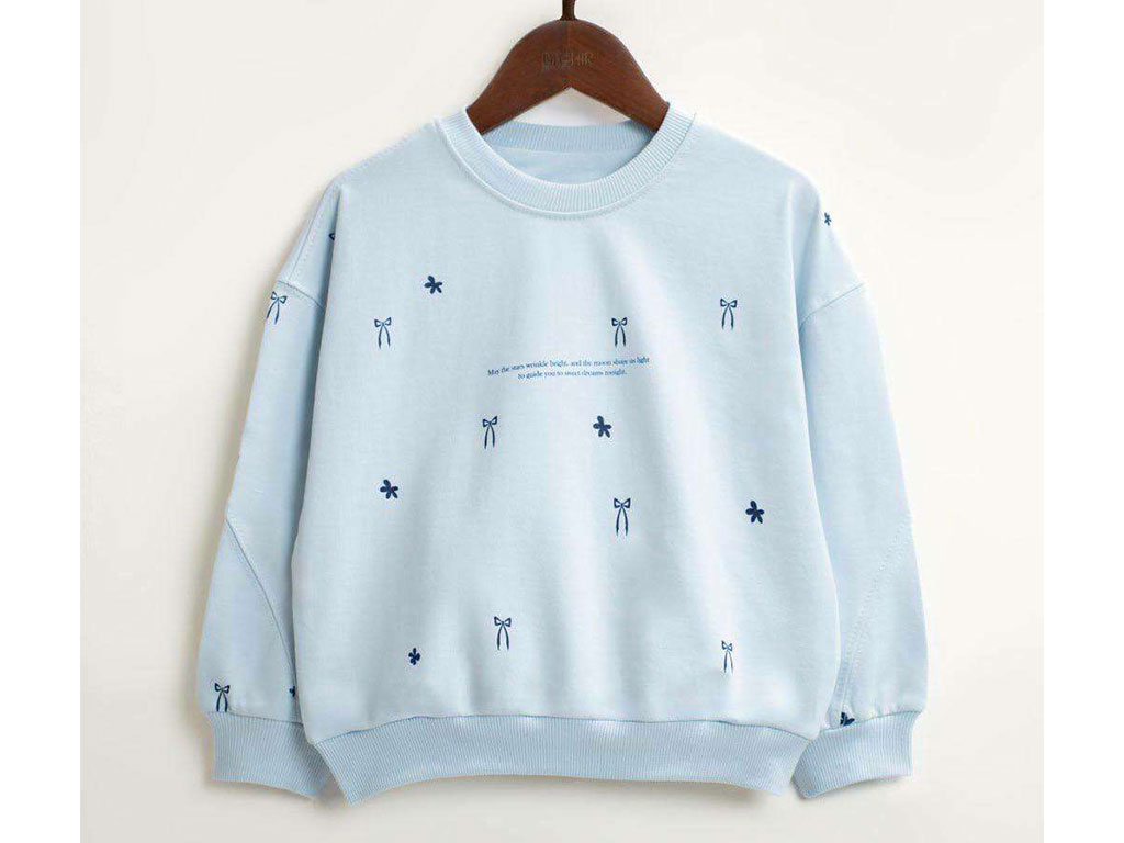 بلوز آستین بلند دورس رنگ آبی طرح پاپیون بشیر Bashir