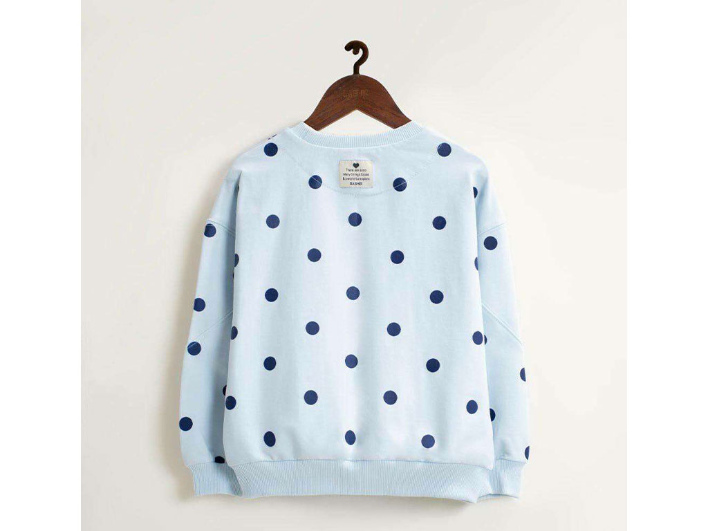 بلوز آستین بلند دورس رنگ آبی طرح خال خال بشیر Bashir