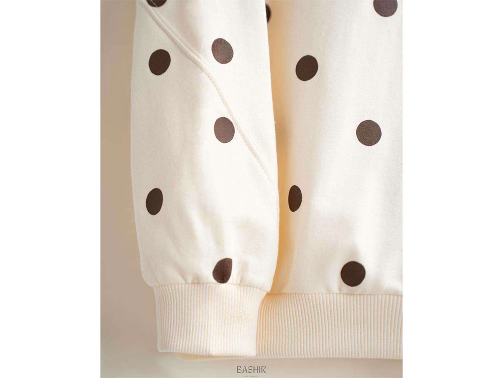 بلوز آستین بلند دورس رنگ خاکی طرح خال خال بشیر Bashir