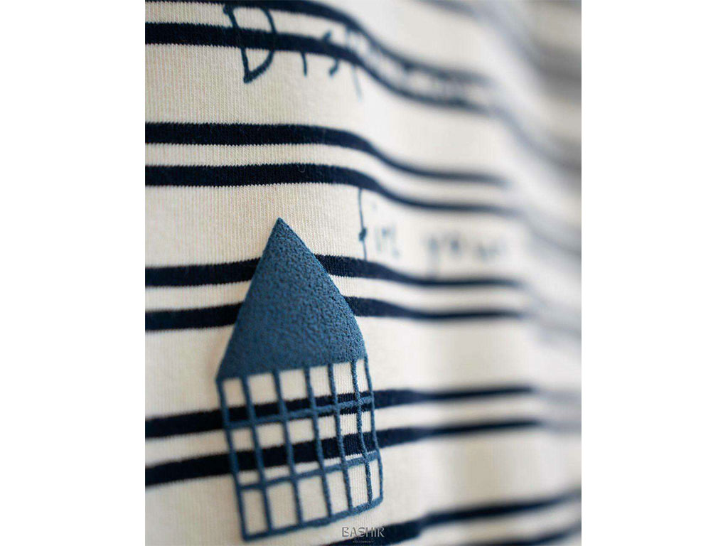 بلوز آستین بلند دورس راه راه رنگ سرمه ای بشیر Bashir